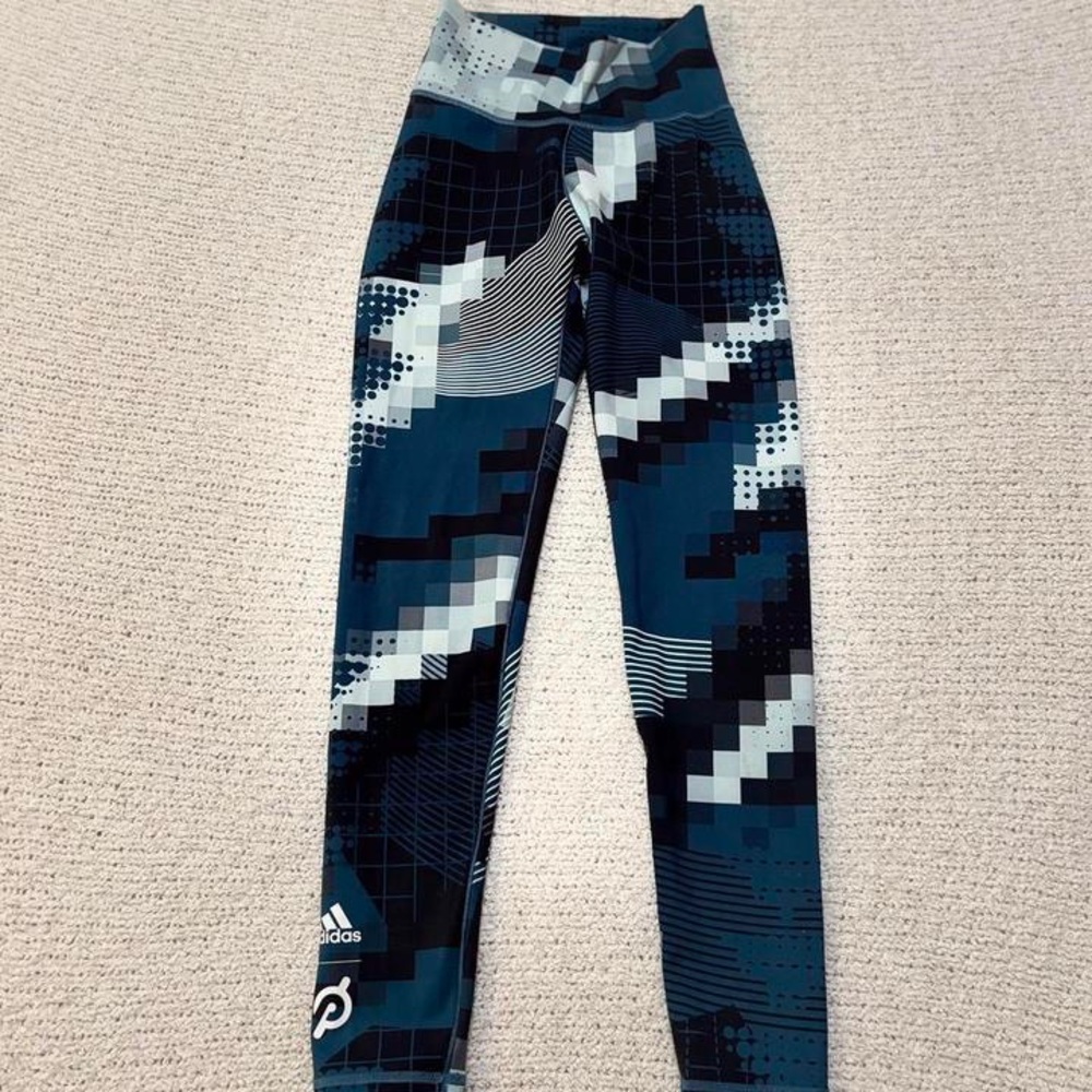 Adidas Womens Peloton Pixel Pattern Leggings - Blue and Black